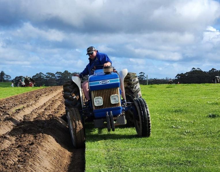Tasmanian Ploughing Association president Morgan Waters in the saddle.