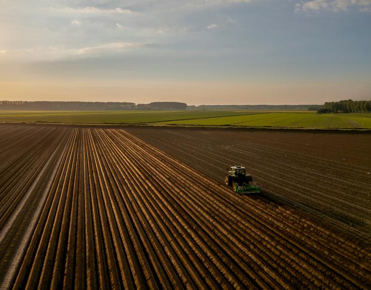 A tractor in a field
