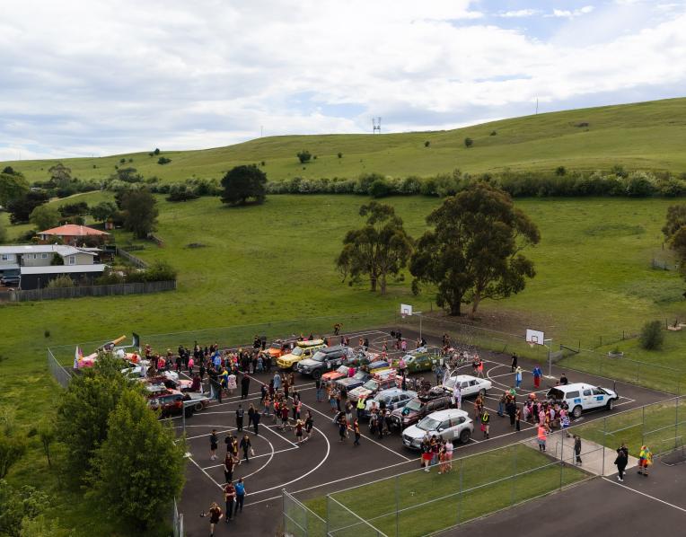 Variety Tasbash visting Glenora District School. Picture by Alistair Bett.