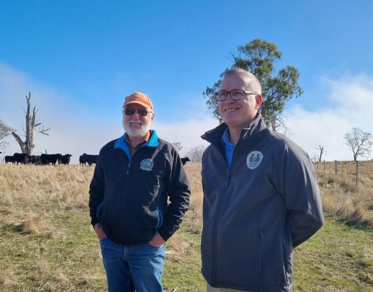 SSAA Farmer Assist National Coordinator Matthew Godson (right) with SSAA Tasmania’s Donald Riddell.