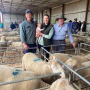 Bramwell Heazelwood at the Melton Vale ram sale with his son Ritchie, daughter in-law Chloe and granddaughter Pippa, three months.  