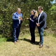 Minister for Primary Industries and Water, the Hon Gavin Pearce MP, with CCNRM Regional Weeds Coordinator Petra Wilden and CEO Phil Reid