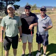 Ben Rainbird(far right) with John Smith (middle) and Luke Wardlaw prior to teeing off in the final round of the 2026 Club Championships