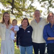 Amanda Bond, Cressy, Lydia Colvin, Noswick, with five month-old Charles, host Helen Baille, Cec Cameron and   Georgie Gunn with Kit Gunn, 2, of Wesley Dale.