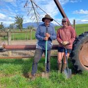 Barrington farmer David Bloomfield and Amy Forster of Sheffield had to soften the ground with an irrigator to dig holes for a new boundary fence last week.