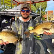 Isaac Harris ,winner of round 4 in the 2026 Daiwa BREAM Series in the boater division held on the Derwent River last weekend with some of his catch. Pic courtesy of Australian Bass Tournaments (ABT)