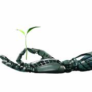 A robotic hand with a plant