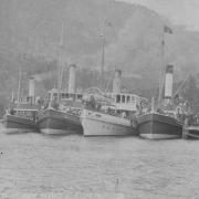 Steamers lined up at the jetty for the 1910 New Norfolk Regatta
