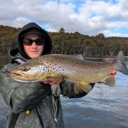 Arthur Whittock with a superb brown trout he caught from Bronte Lagoon over opening weekend