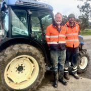 Huon Valley farmers Andrew Griggs and son Ben.