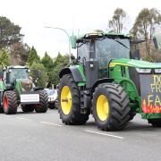 Potato farmers driving their tractors through Deloraine
