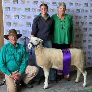 Maurice, Imogen and Christine Baldock with the Hobart Show sheep section Supreme exhibit of Show