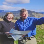 TasRex chief executive Bess Clark and landowner Roderic O’Connor are building a major solar installation at Connorville. 