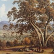 Colonial artist John Glover’s painting of  Tasmanian Aboriginals at Mills Plains.