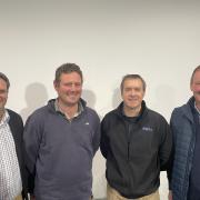 Rabobank area manager Stuart Whatling, Ben Tait, Tasmanian Irrigation CEO Mike Sylvester and Les Murdoch from Simplot